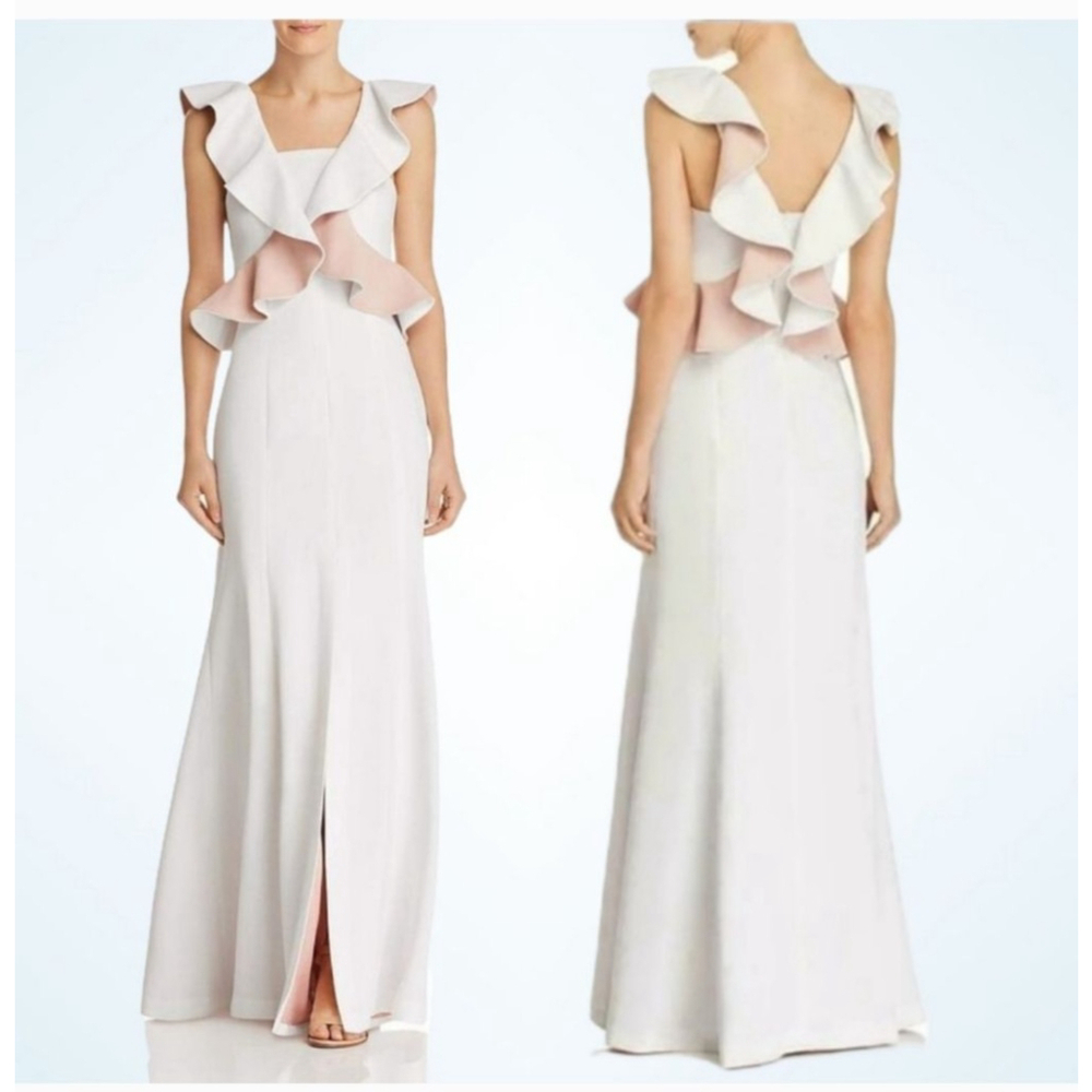 C/MEO Collective Elation Ruffle Maxi Dress Ivory Blush Size Large